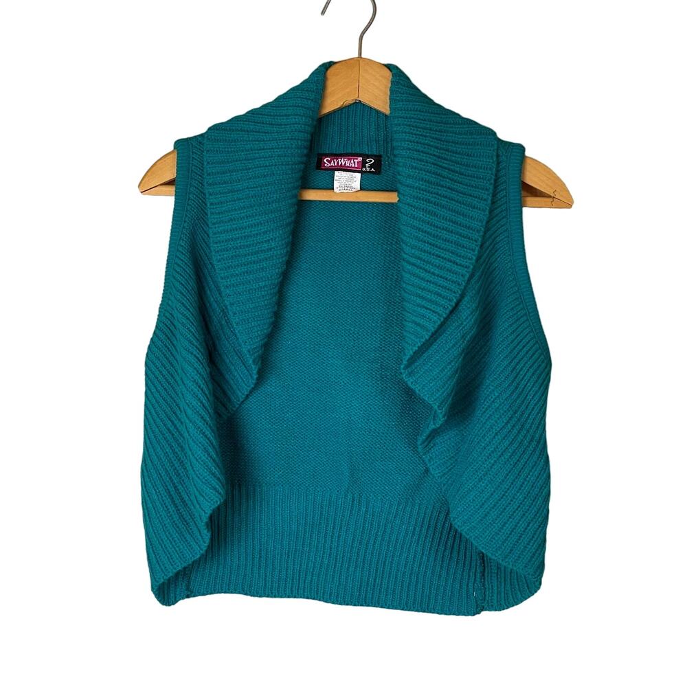 Vintage Say What? Made in USA Teal Sweater Bolero Vest size S